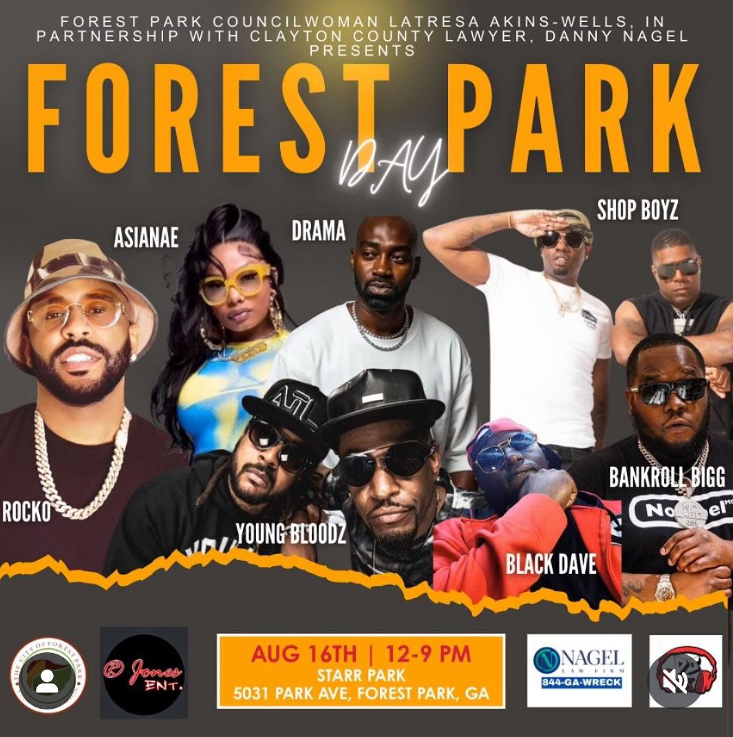 Rapper Drama performs at the Family-centric Forest Park Day event (Clayton County), alongside Asianae, Rocko, Shop Boyz, the Young Bloodz, Black Dave, and Bankroll Bigg. 